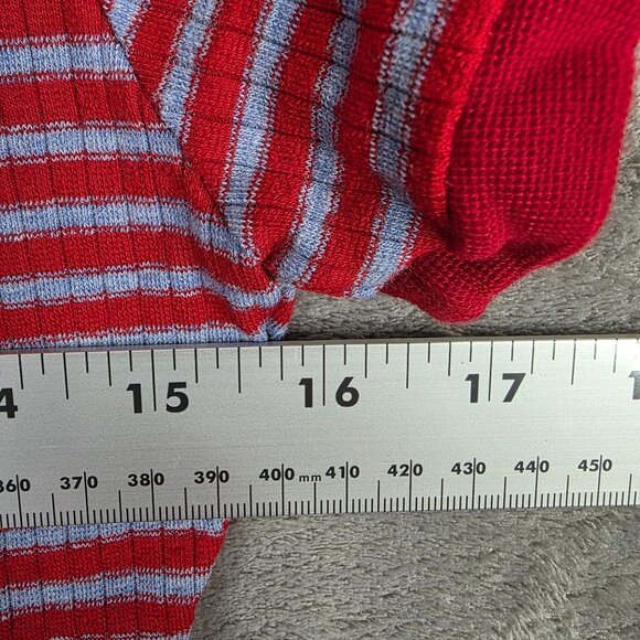 Womens Copper Key Red Gray Striped Top Short Sleeve Square Neck Acrylic Blend S - Picture 5 of 7